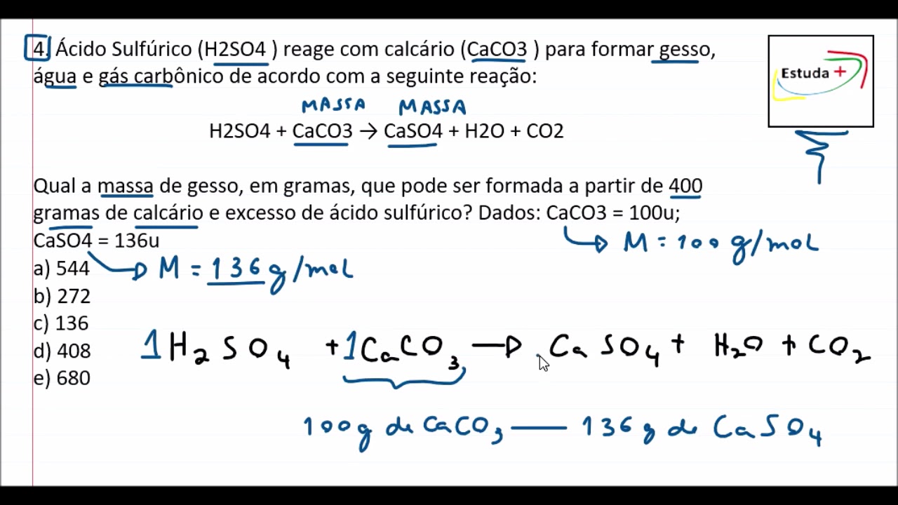 Qual a massa de gesso que pode ser formada a partir de 400 gramas de calcário ?