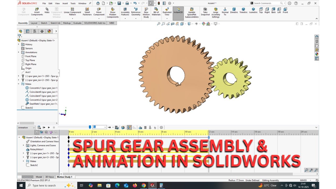СБОРКА И АНИМАЦИЯ ЦИЛИНДРИЧЕСКОЙ ЗУБЧАТОЙ ПЕРЕДАЧИ В SOLIDWORKS.