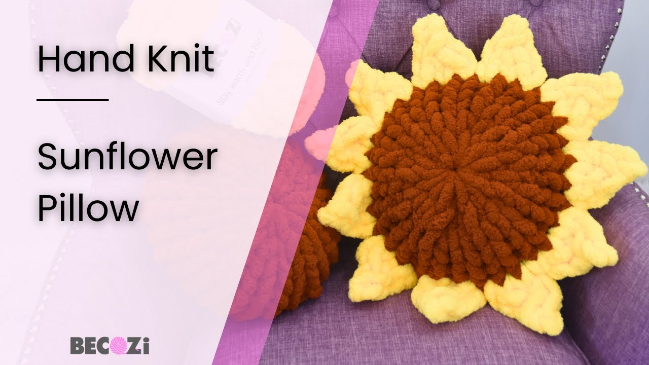 HAND KNIT A SUNFLOWER PILLOW