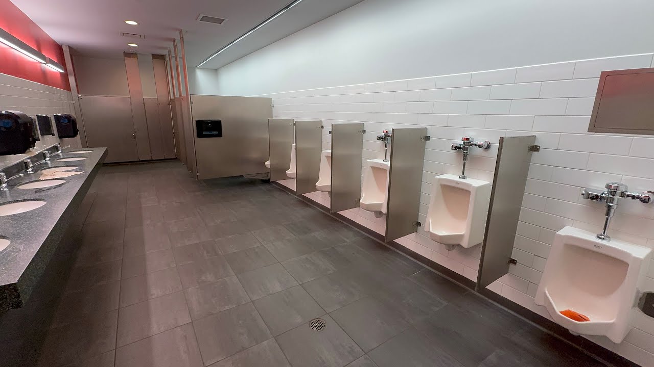 Men’s Restroom Tour, Sloan Urinal, Toilet Flush, Elevator Ride at PCC Arts, Pasadena City College CA