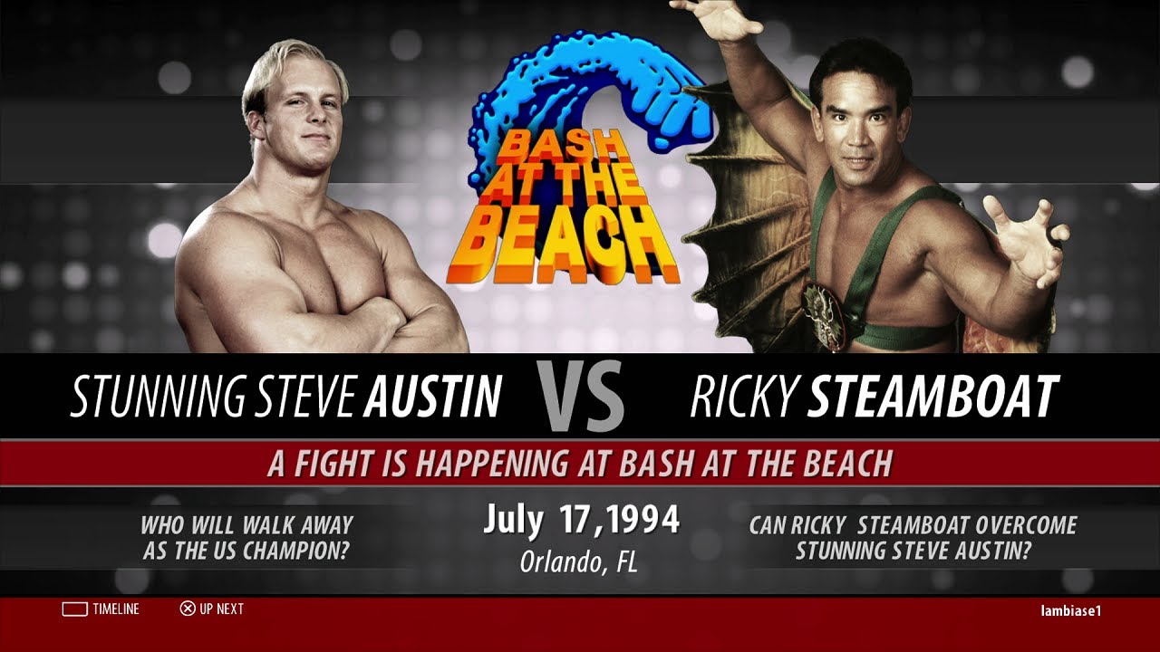 WWE 2K16 (PS4) Steve Austin 3:16 Part 26: Steve Austin vs Ricky Steamboat Bash at the Beach 1994