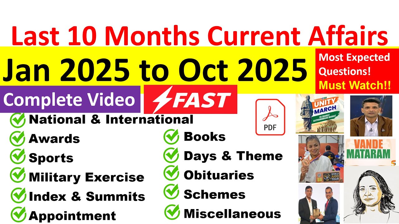 Last 10 Months Current Affairs 2025 I Current Affairs Marathon I 2025 Current Affairs