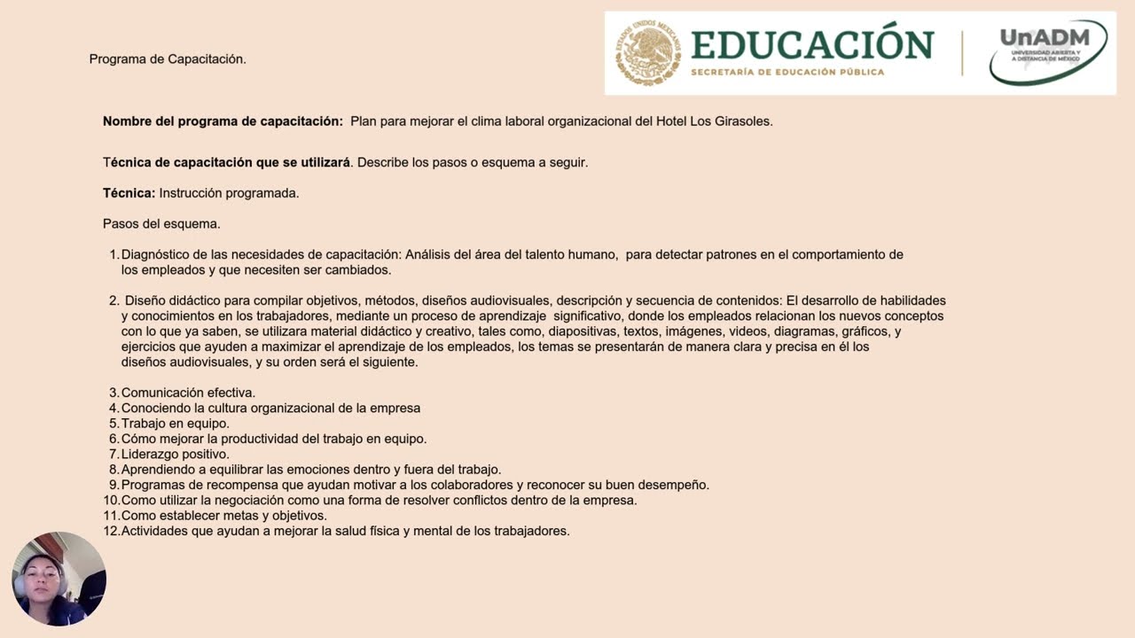 Plan de capacitación para mejor el clima laboral de una empresa.