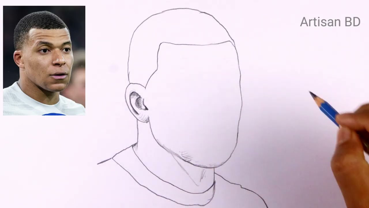 How to Draw Kylian Mbappe Step by Step | Mbappe Portrait