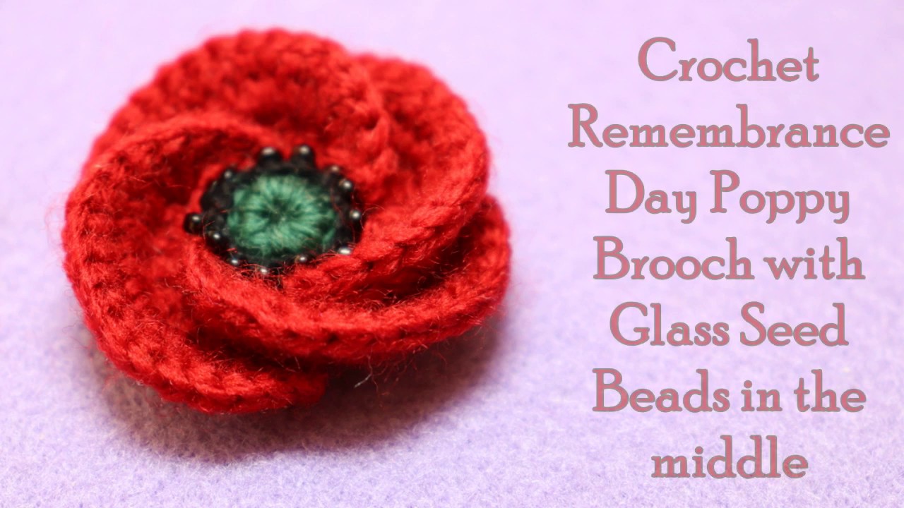 Crochet Tutorial: Remembrance Day Poppy Badge with Glass Seed Beads in the middle