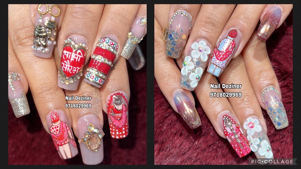 Wedding nail with Bride & Groom drawing 