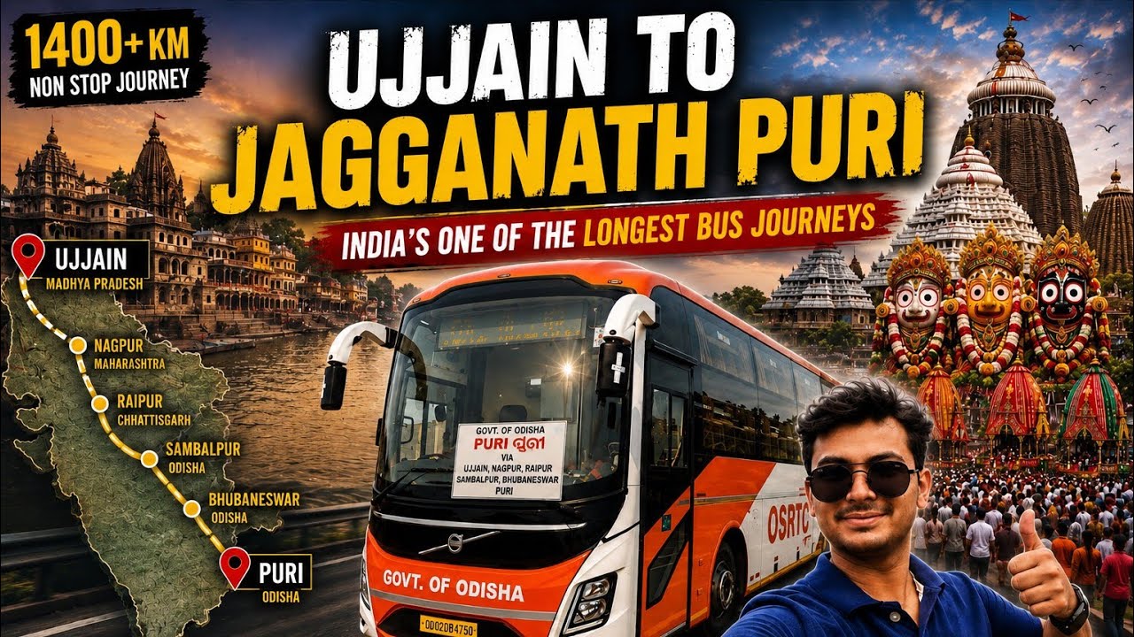 UJJAIN - PURI 1500km Bus Journey | One of India&rsquo;s Longest Journeys | Jagannath Puri | ₹3500 Volvo
