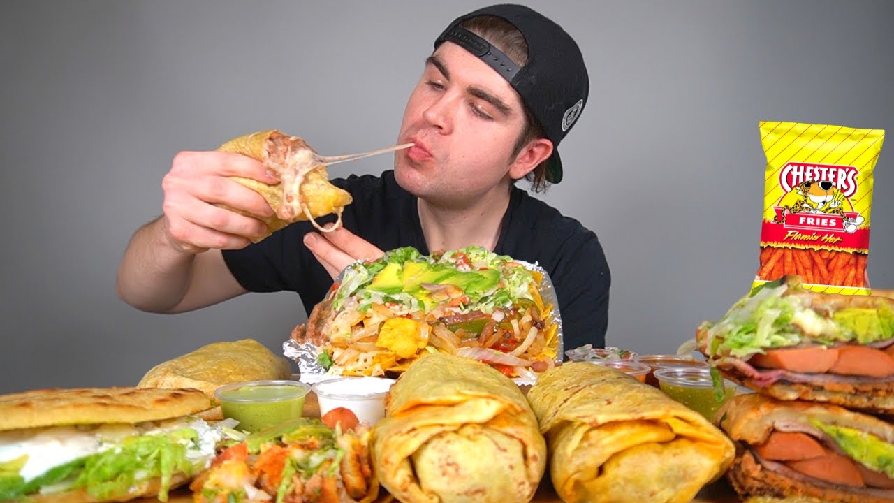 Cheesy Mexican Food Truck MUKBANG! Burritos, Nachos, Torta, Guacamole +