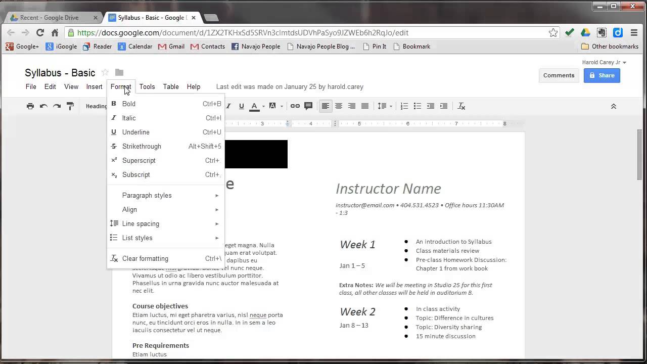 Google Text Document Menu Bar