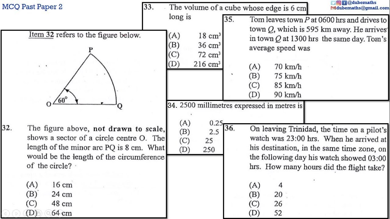 32,33,34,35&36 | Measurement | Multiple Choice 2 | CXC CSEC Mathematics