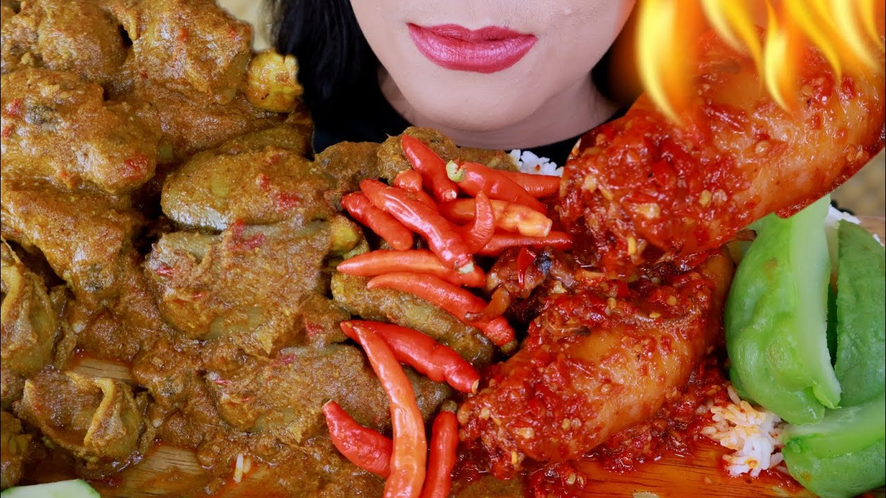 ASMR GULAI ATI AMPELA, CUMI BUNTING JUMBO MERCON | ASMR MUKBANG INDONESIA