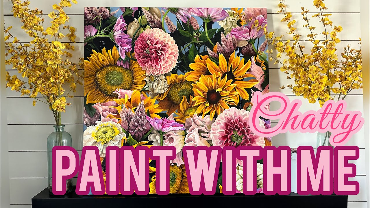 Acrylic Floral Painting On Canvas 🌸 Relaxing Paint With Me & Art Studio Chat