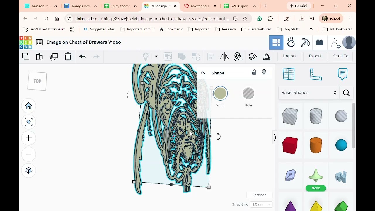 Turning your line drawing into an extrusion and placing it on an object in TinkerCAD
