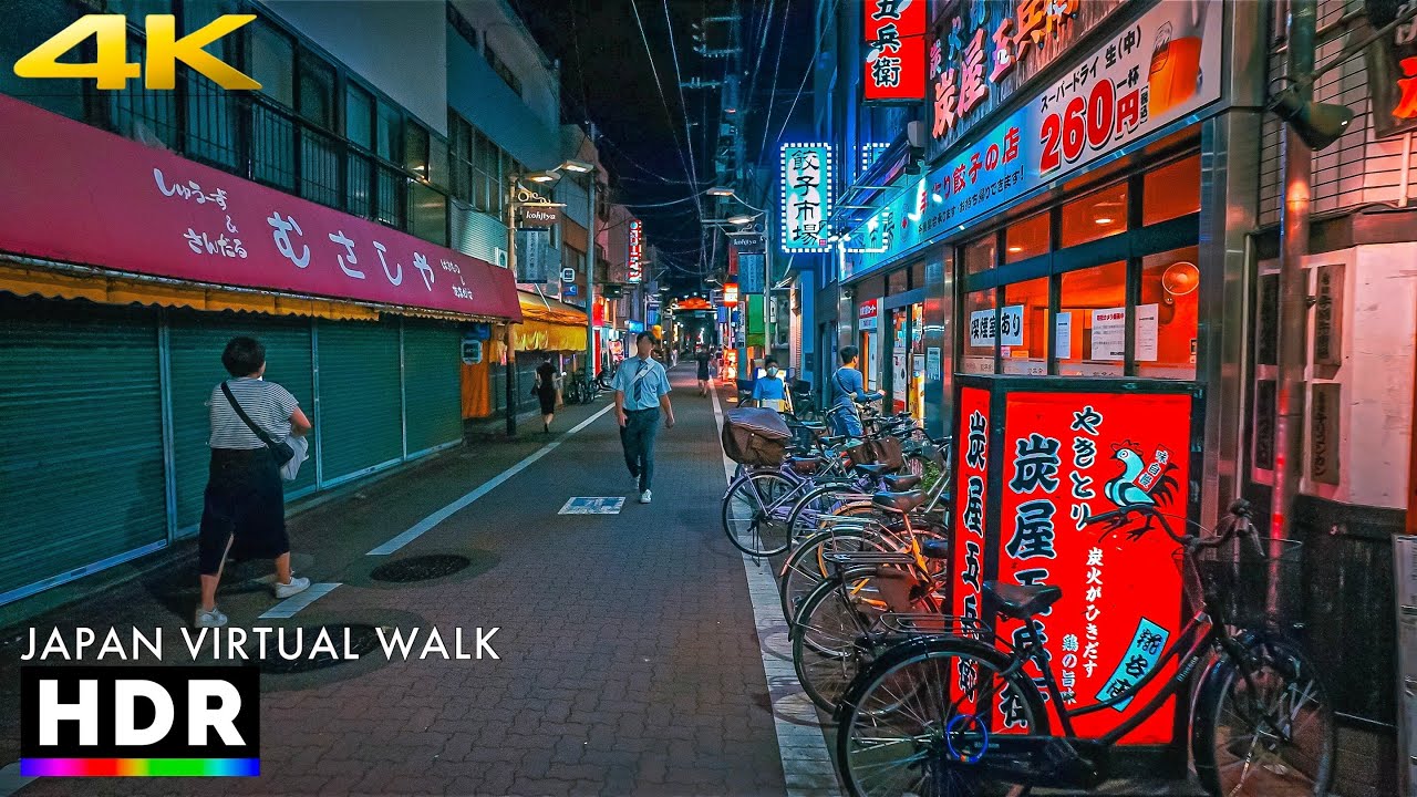 Japan - Tokyo suburb night walk • 4K HDR