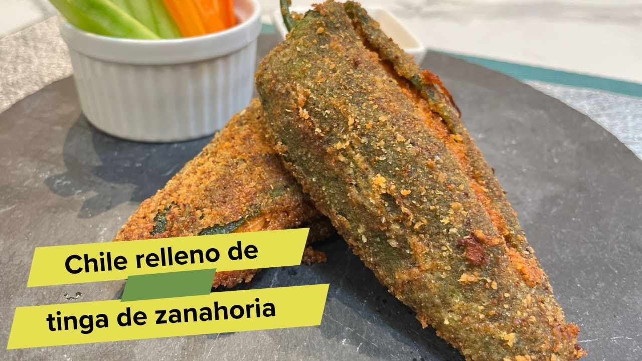 Chiles rellenos de tinga de zanahoria empanizados: receta sin carne