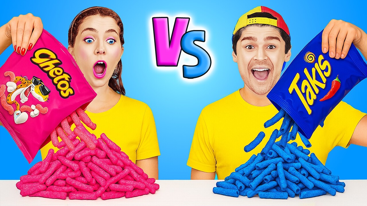NEW 123GO! Eating One Color Food 🩷 Blue Vs Pink ASMR Challenge 💙 Boys Vs Girls