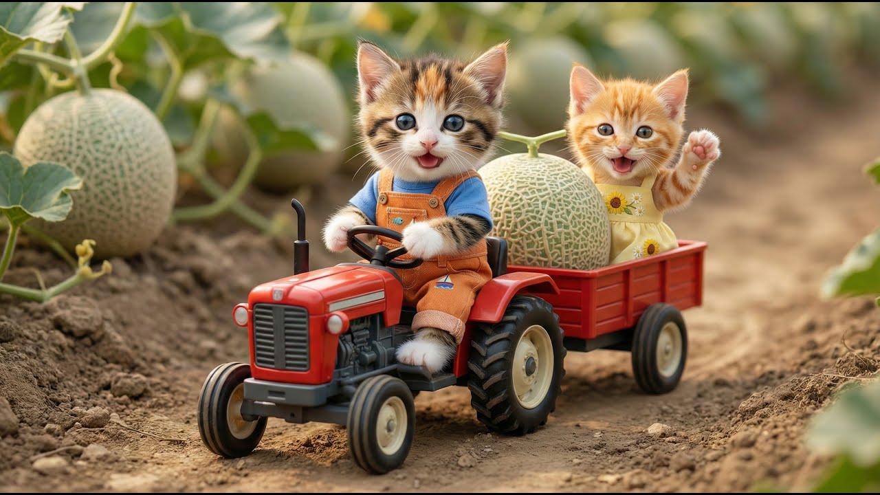 💖 Hardworking Kittens Help Mom Harvest! 🍉 Satisfying & Relaxing Cat Video #cutecat
