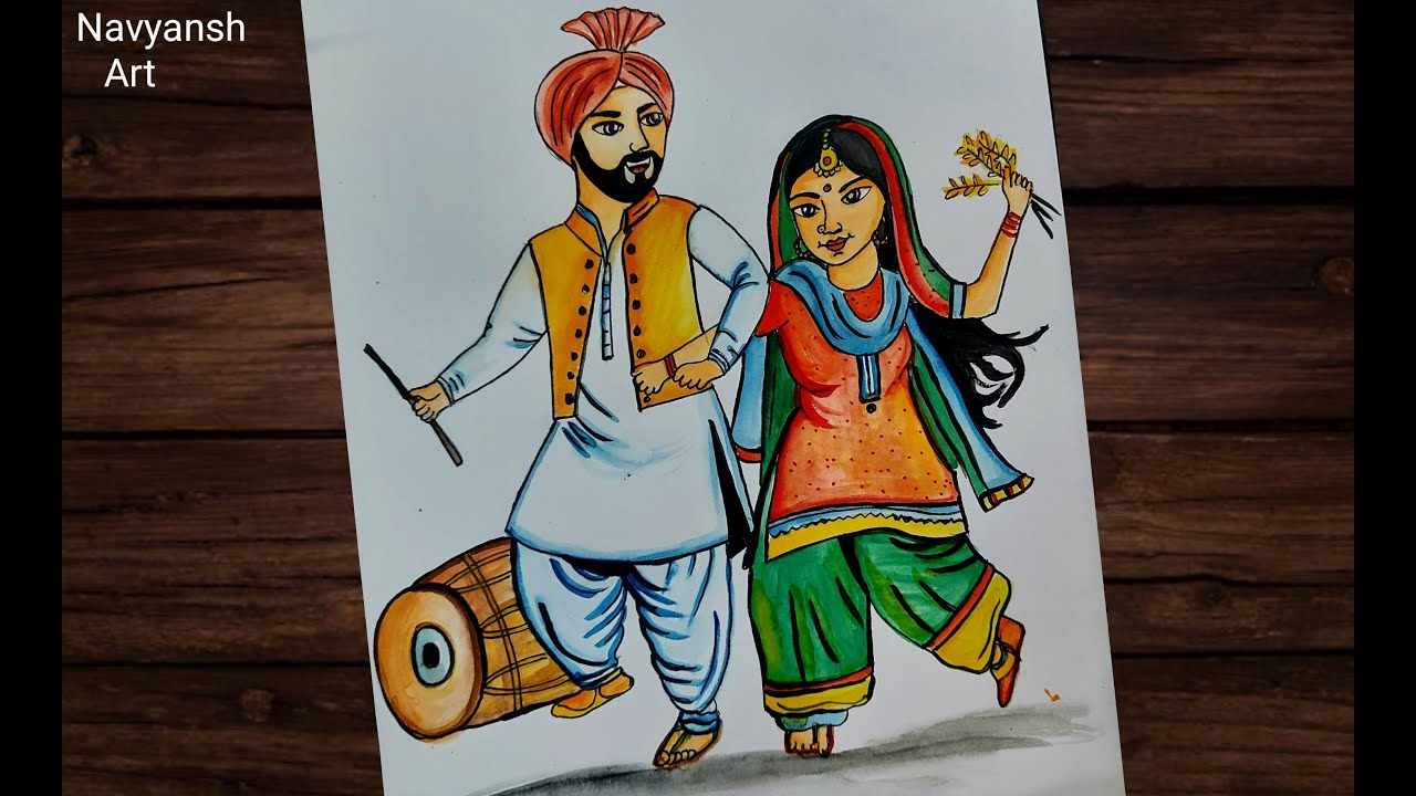 Baisakhi drawing / Punjabi culture related drawing / How to draw Punjabi traditional dress easily