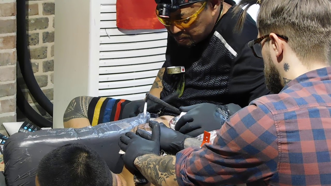 Short clip of hand tapping tattooing at The London Tattoo Convention Sat 28 Sep 2019