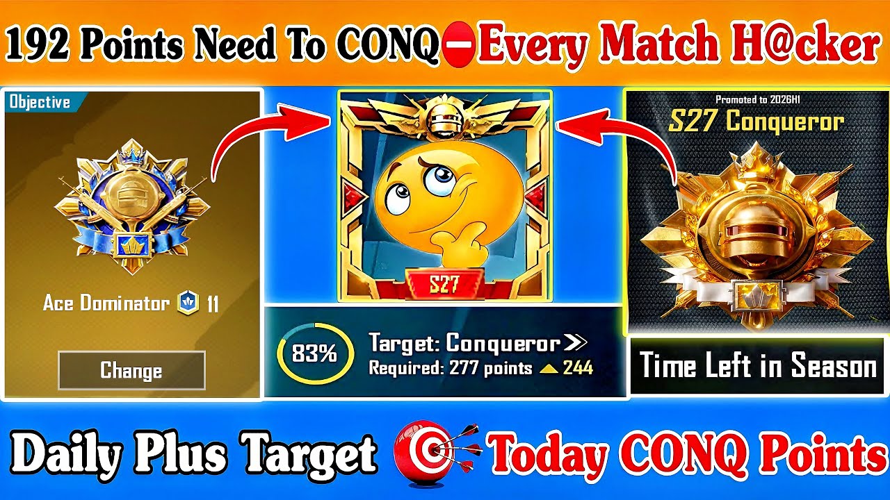 🇮🇳192 Points Need To CONQ⛔️Every Match H@cker⁉️Daily Plus Target🎯Today CONQ Points Conqueror Tips