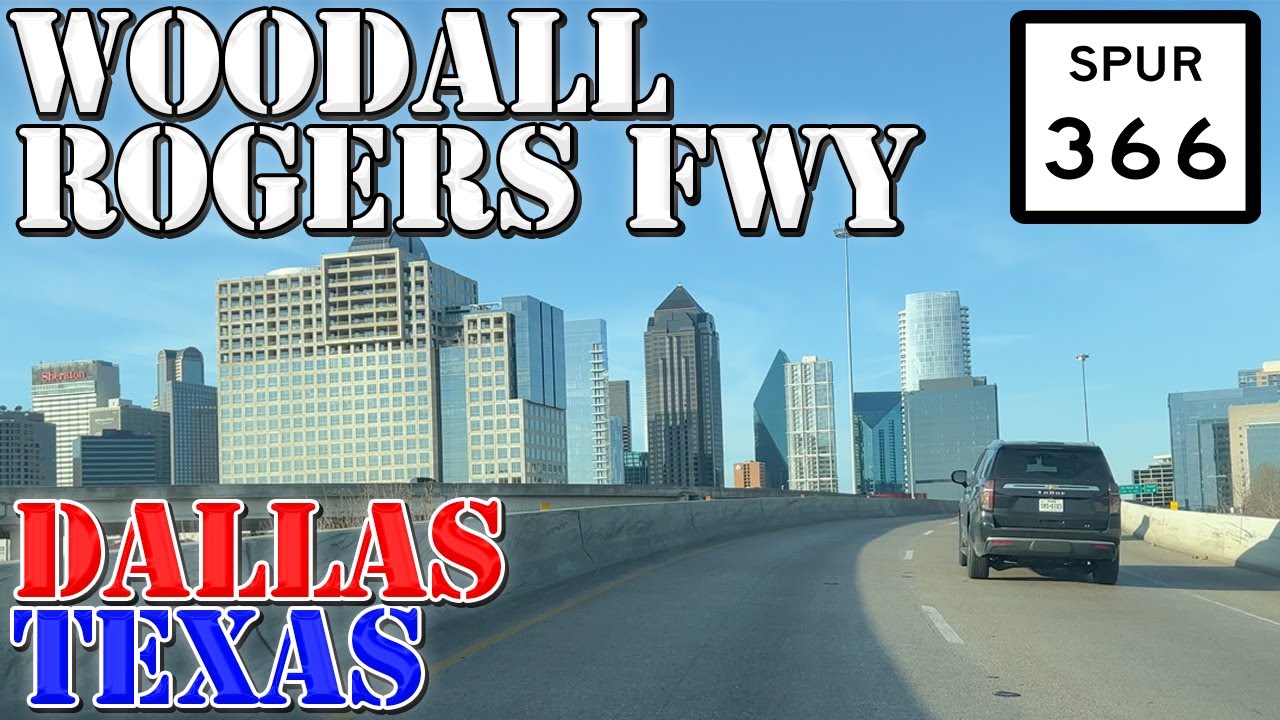 Woodall Rodgers Freeway West - Spur 366 - Dallas - Texas - 4K Highway Drive