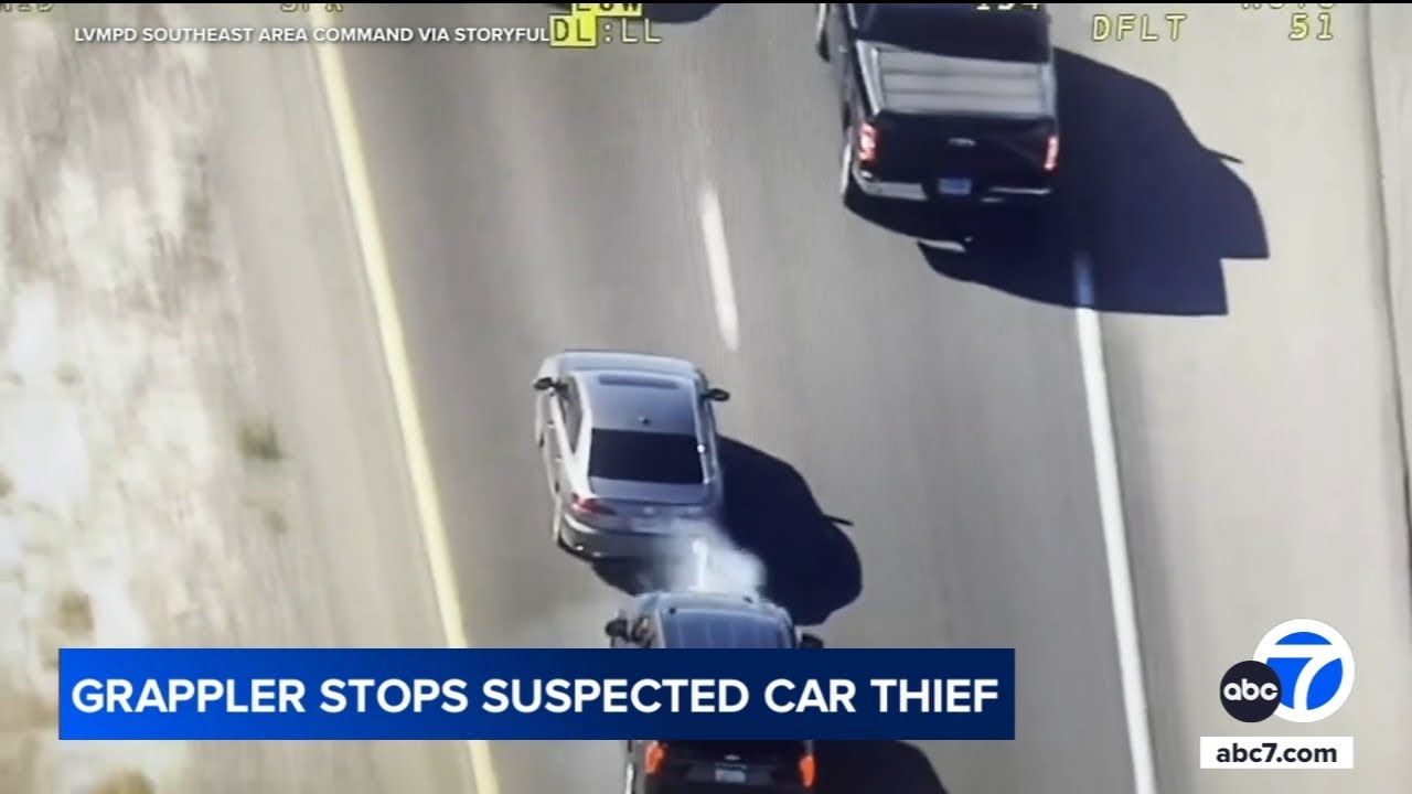 Police chase: Vegas cops use 'grappler' to stop suspected car thief
