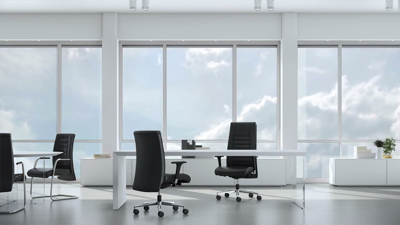 View from Window in Business Office in Skyskraper on Cloudy Sky Background Plate Channel