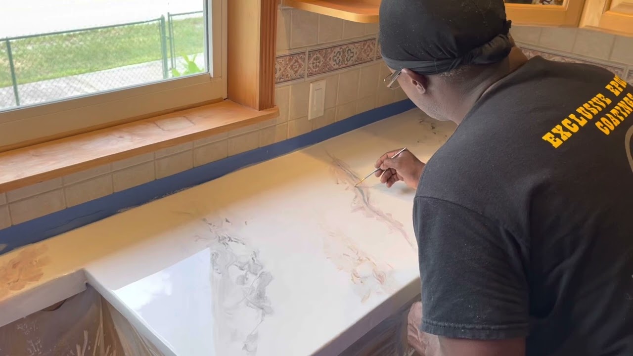 See how a Tiled Countertop was Transformed into a Beautiful Metallic Designer Epoxy Countertop