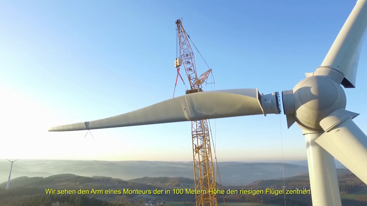 Hagen Windrad 1 Rotorblatt Montage Hagen Süd Bölling Nähe A45 Windkraftanlage www.kopter-hagen.de