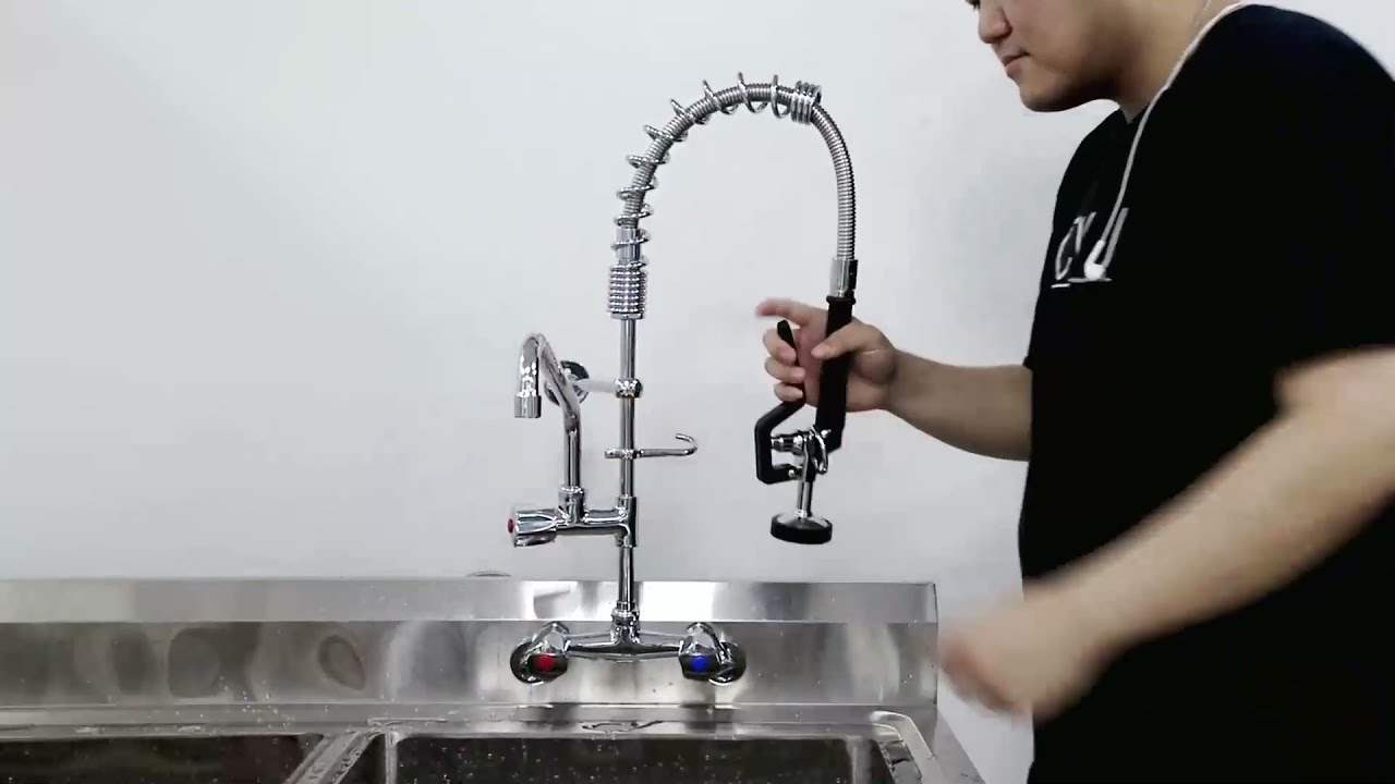 Wall Mount 25'' Height Commercial Kitchen Sink Faucet Pre Rinse Unit with Spray Valve