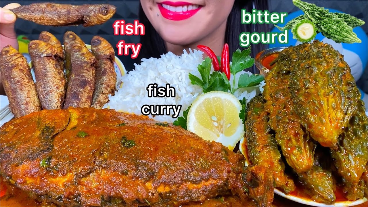ASMR BIG FISH CURRY, FISH FRY, BITTER GOURD CURRY, RICE 먹방 MUKBANG MASSIVE Eating Sounds