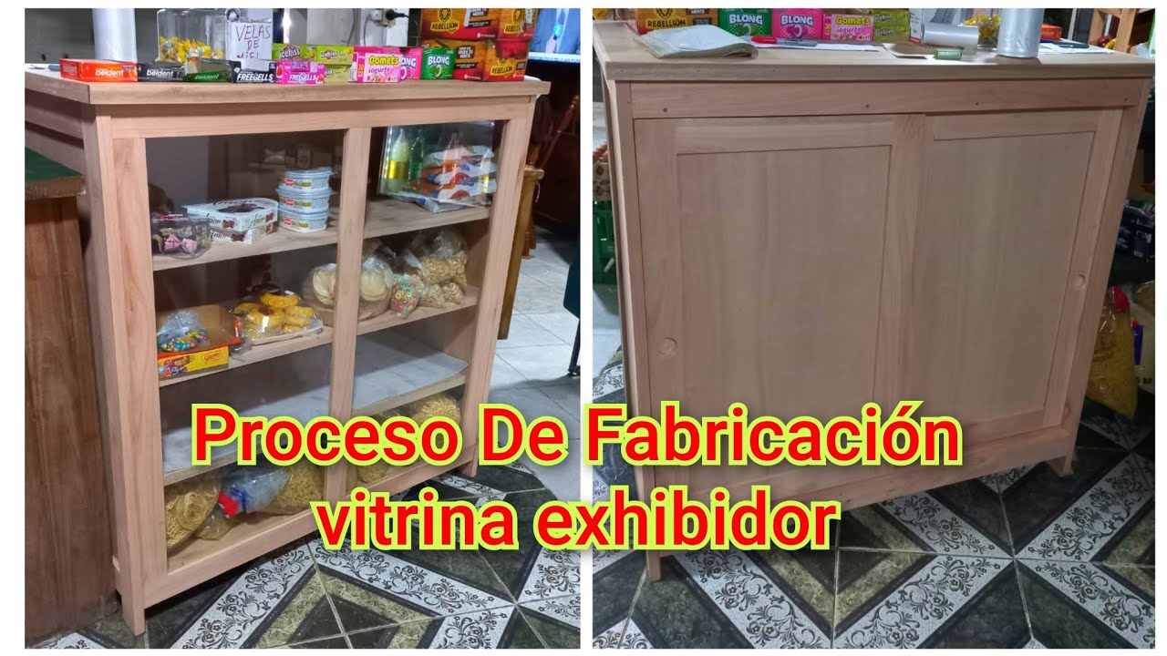 Como hacer vitrina exhibidor con puertas corrediza para comercio en madera y vidrio