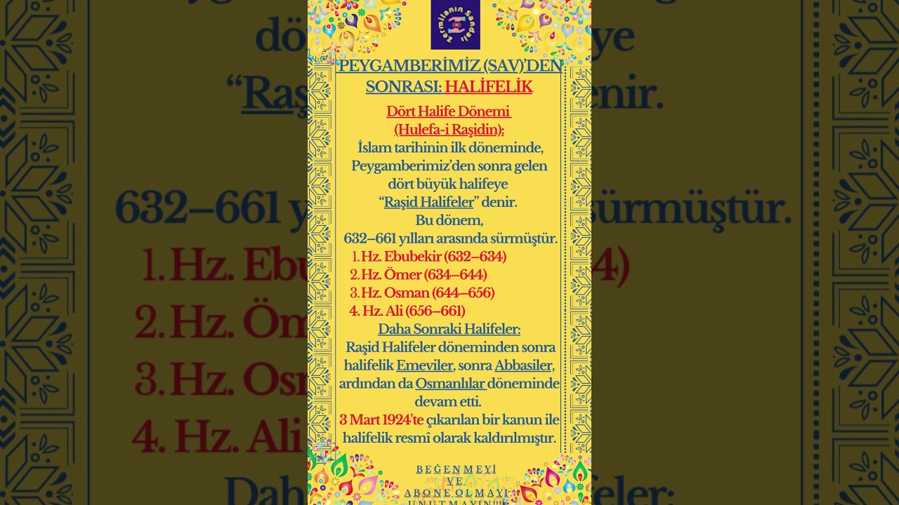 PEYGAMBERİMİZ (SAV)'DEN SONRASI: HALİFELİK 🌿🌼🌟❤️ #halife #hzebubekir #hz&ouml;mer #hzosman #hzali
