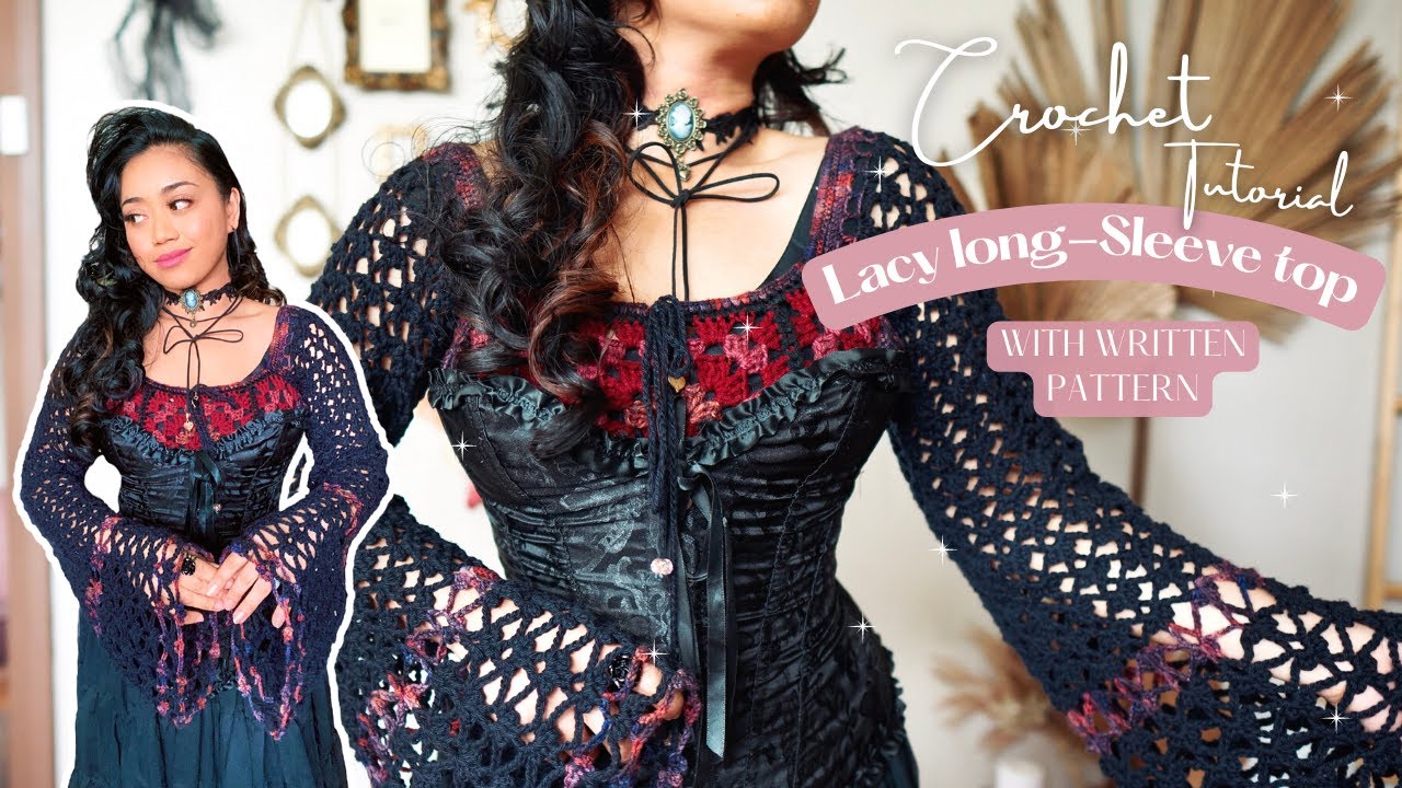 🥀CROCHET GOTHIC LACE SLEEVES GRANNY SQUARE TOP|HOW TO CROCHET TRIPLE PICOT STITCH|#howto #crochet