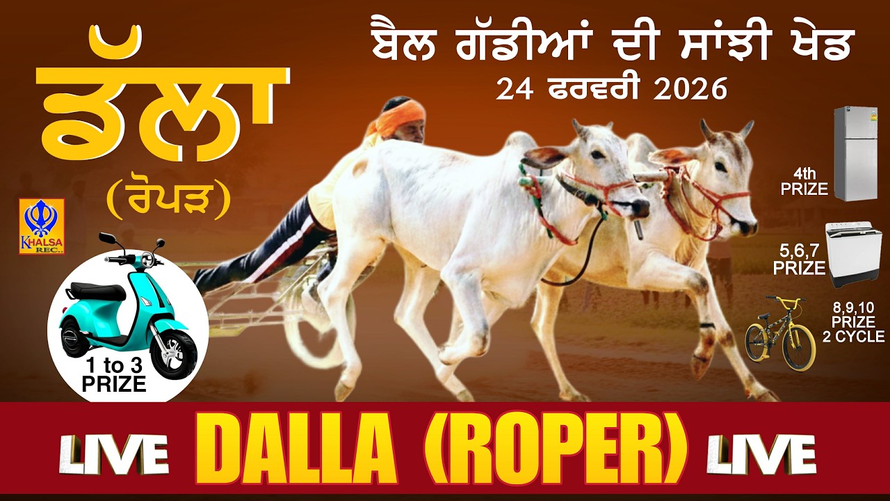 🔴[Live] Dalla | Ropar | ਬੈਲ ਗੱਡੀਆਂ ਦੀ ਸਾਂਝੀ ਖੇਡ | Ox Races | 24 Feb 2026 | Khalsaji Tv