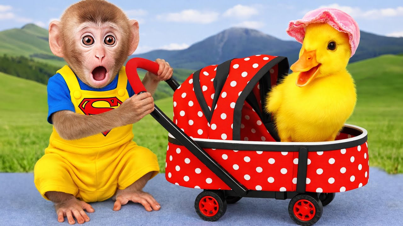 Bebé Mono BaBa come pollo frito delicioso y va al gimnasio con amigos - MONO BABA ESP