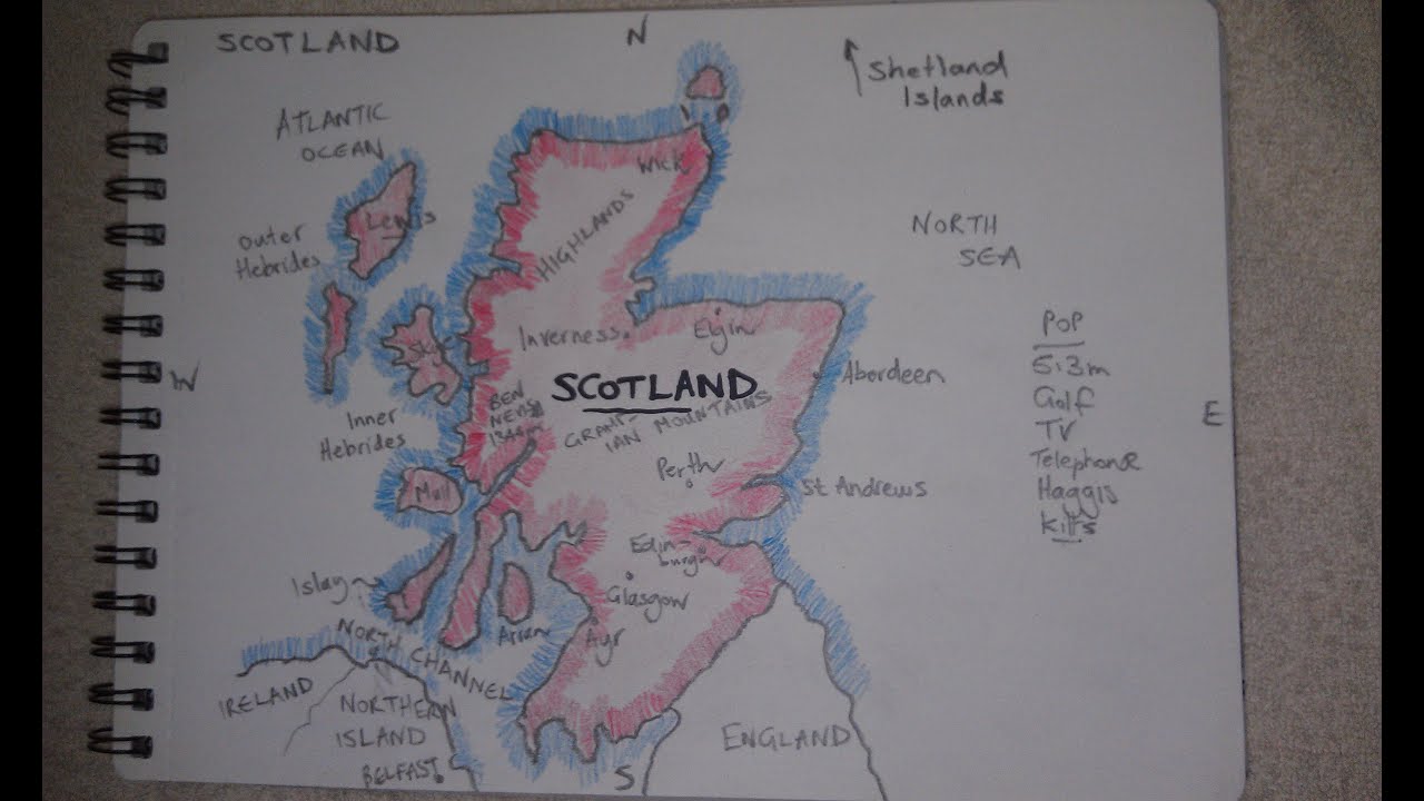 ASMR - Map of Scotland - Australian Accent - Chewing Gum, Drawing & Describing in a Quiet Whisper