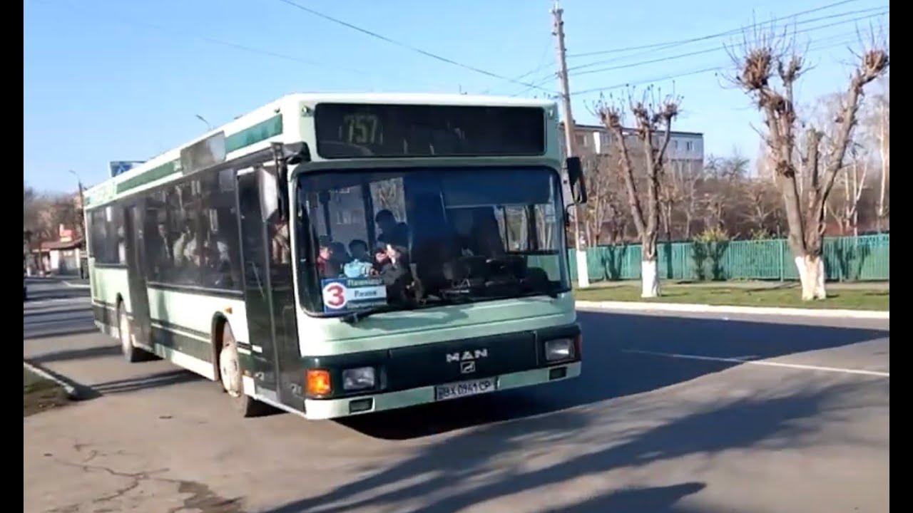 Поездка в зелёном автобусе MAN NL 202 (маршрут 3) - Ukraine 2022.