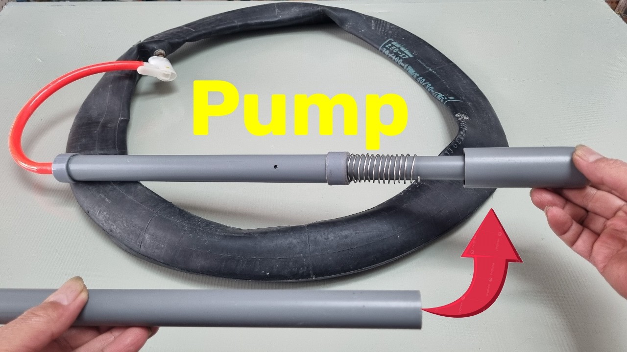 Homemade bicycle pump made from plastic pipe