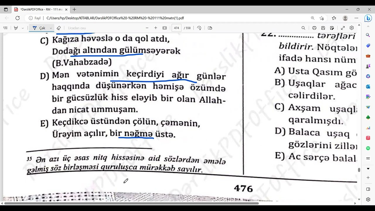 Söz birləşməsi  RM  test toplusundan