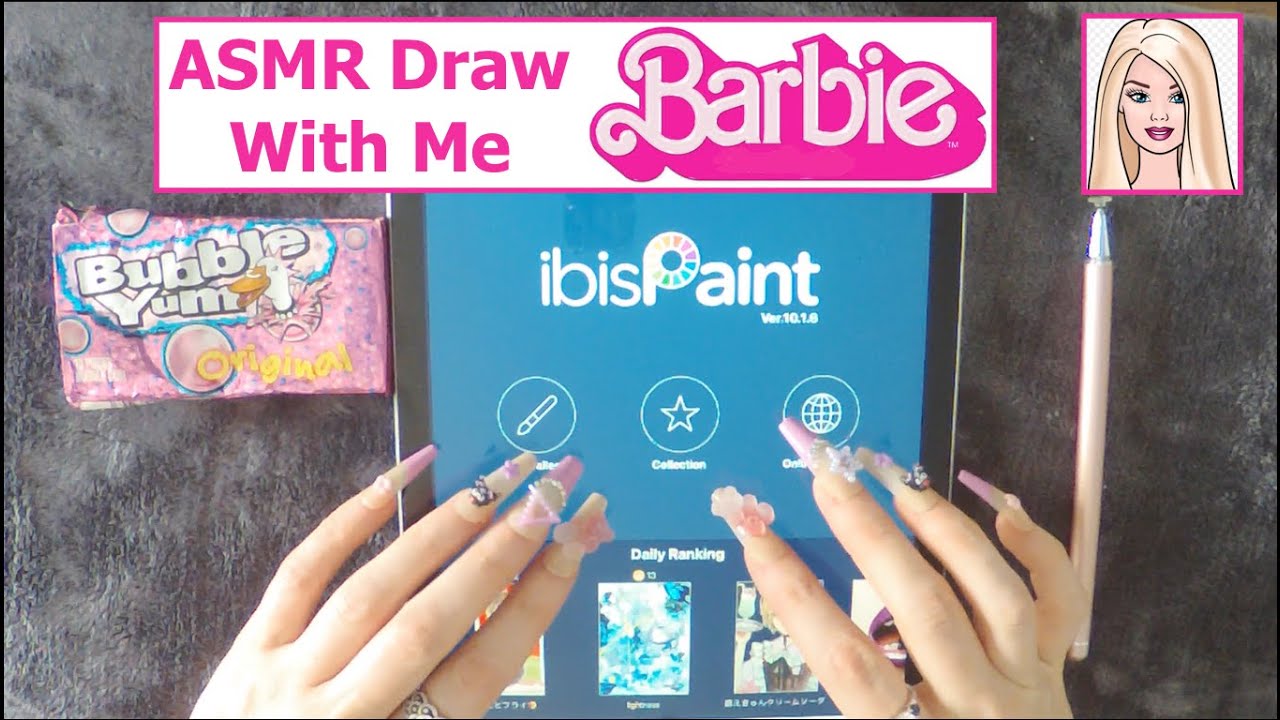 ASMR 1 Hour Long Gum Chewing Drawing Barbie on iPad | Storytime, Writing Names, Whisper, Tapping