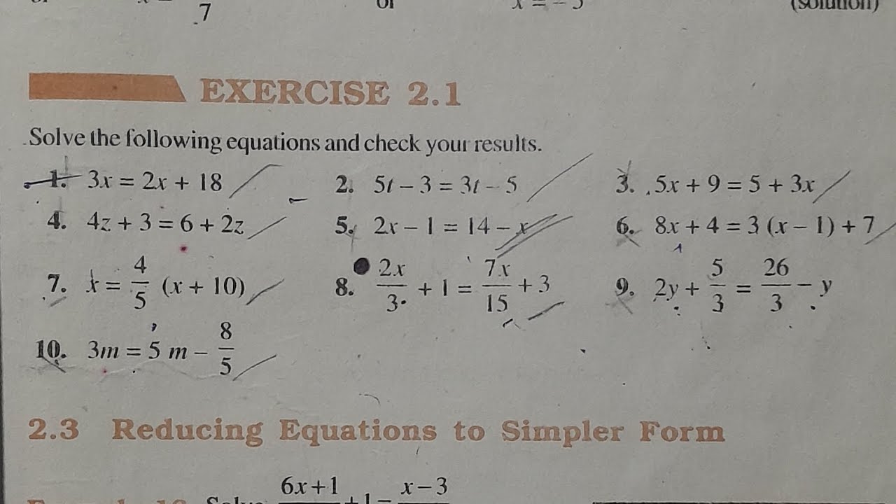 Class 8th maths | chapter 2 | exercise 2.1 | linear equation in one Variables
