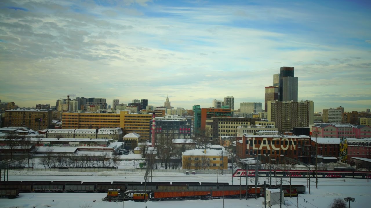 Москва, зима, железка, вид на крыши и дома