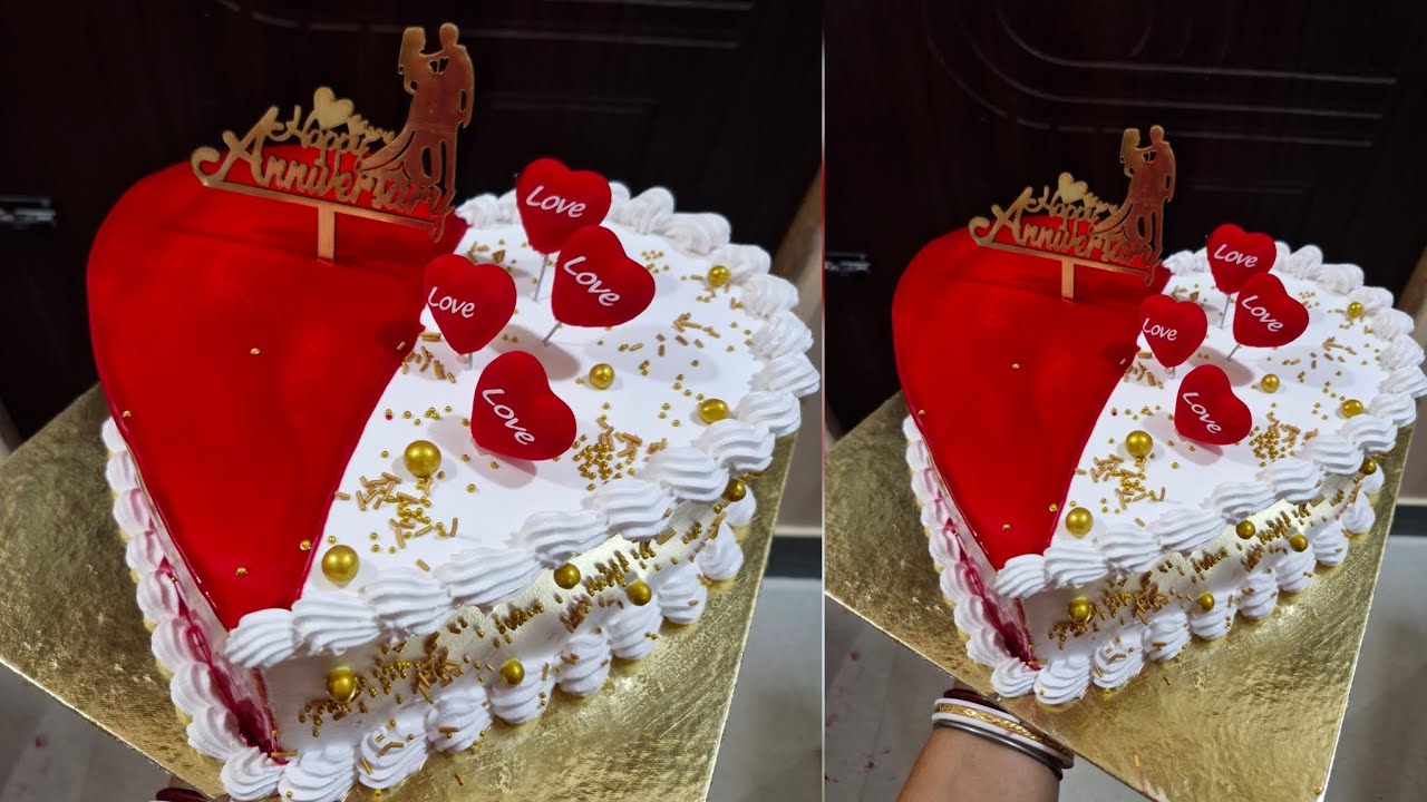 Beautiful heart shape anniversary cake design/রাউন্ড কেক থেকে খুব সুন্দর ❤️ shape কেক ডিজাইন 🥰🥰🥰