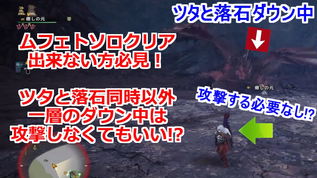 ムフェトジーヴァソロ体力後クリア出来ない人向け　一層はツタと落石同時でなければダウン中に攻撃する必要はない！？