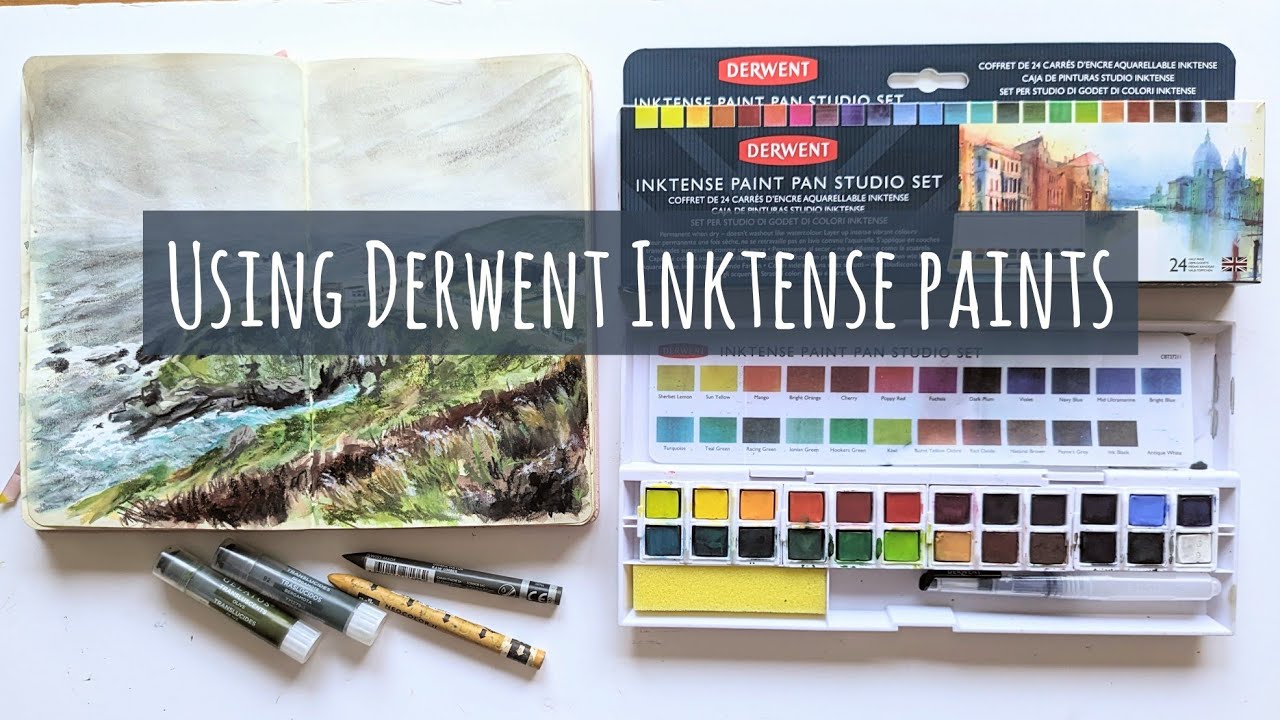 Набор Derwent Inktense Paint Pan Studio: распаковка, образцы, обзор и рисование красками Neocolor...