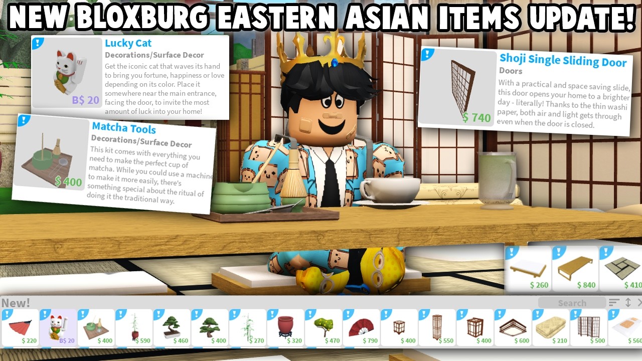 NEW BLOXBURG EAST ASIAN ITEMS UPDATE IS HERE! LUCKY CAT, SHOJI FURNITURE, MATCHA LATTES AND MORE!