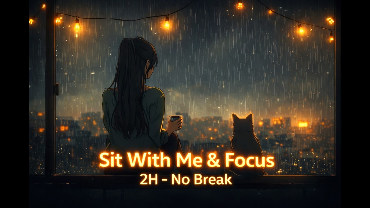 Sit With Me & Focus — 2 Hours of Rainy Study Vibes (No Break)