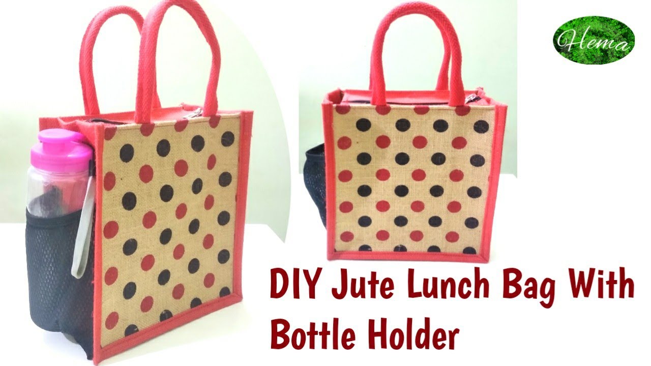 DIY Jute Lunch Bag With Water Bottle Holder|Jute Lunch Bag Cutting&Stitching Making At Home 