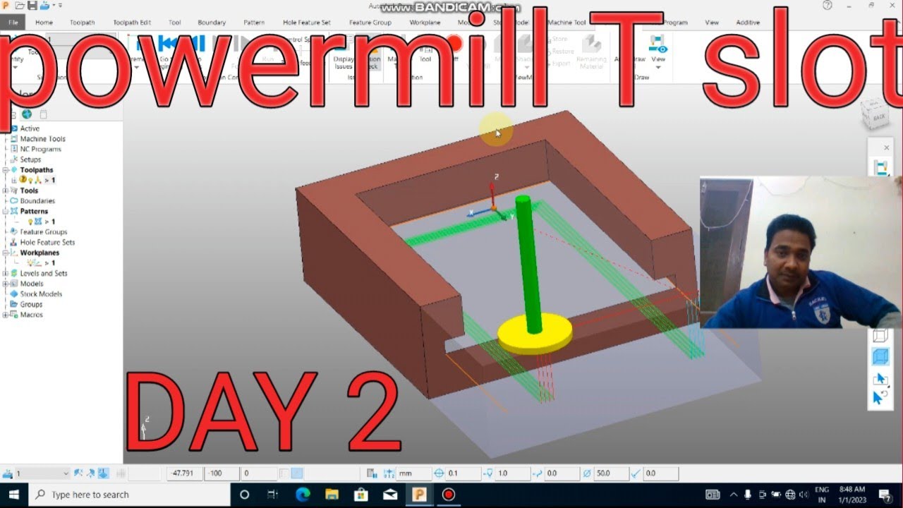 powermill T slot milling|| powermill 2D curve profile || powermill T slot feature||